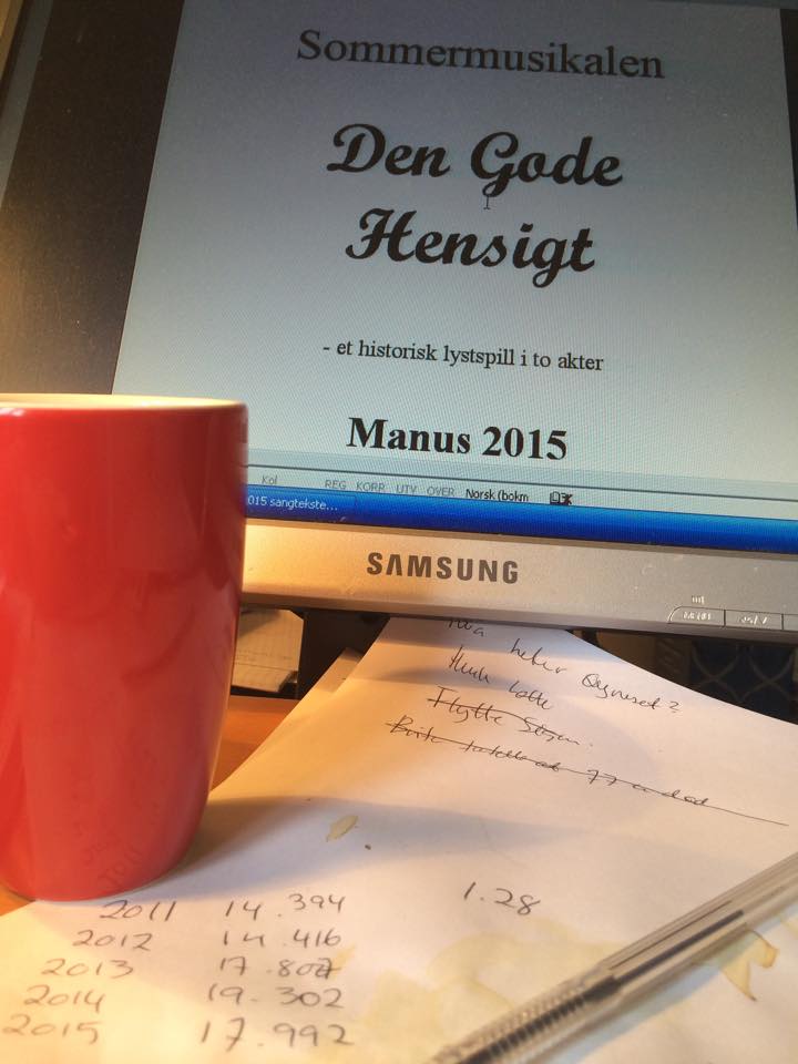 Manus er for lengst ferdig. Ved juletider var årets omskriving og nye sanger på plass.