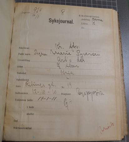 Sykejournal anno 1910.